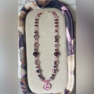 Pink Lampwork and Crystal Necklace
